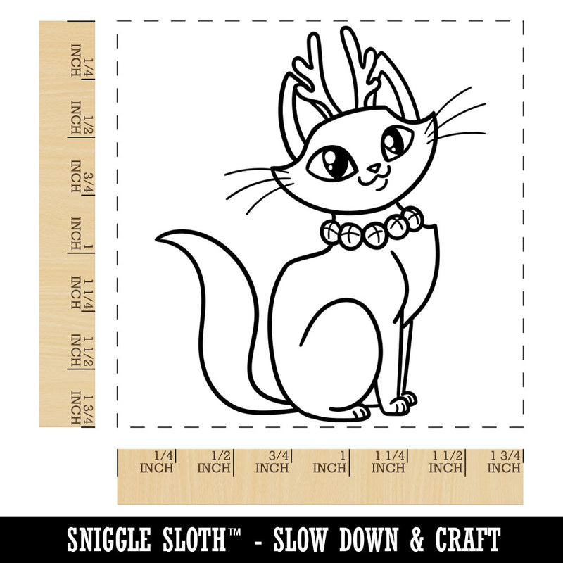 Cute Kitty Cat Reindeer Christmas Square Rubber Stamp for Stamping Crafting