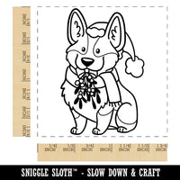 Happy Christmas Corgi with Mistletoe in Santa Hat Square Rubber Stamp for Stamping Crafting