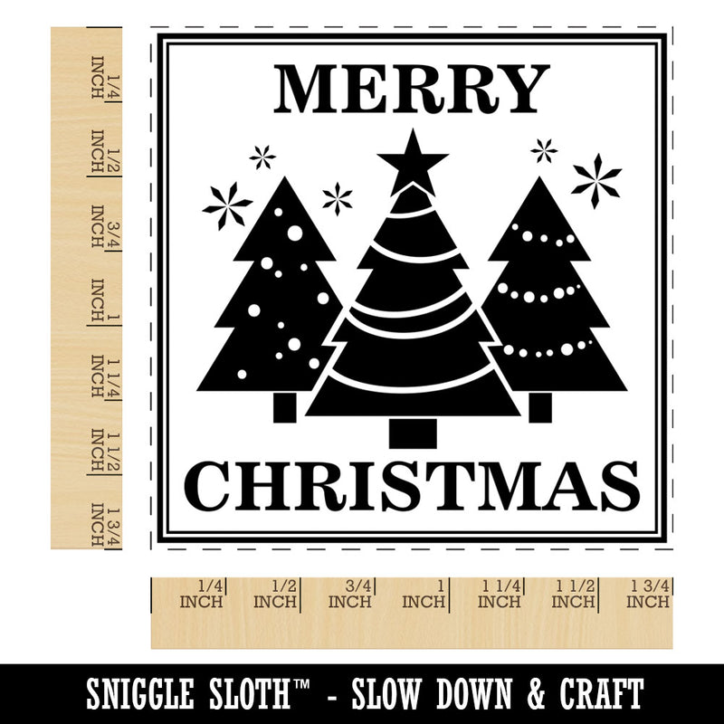 Merry Christmas Holiday Evergreen Trees Square Rubber Stamp for Stamping Crafting