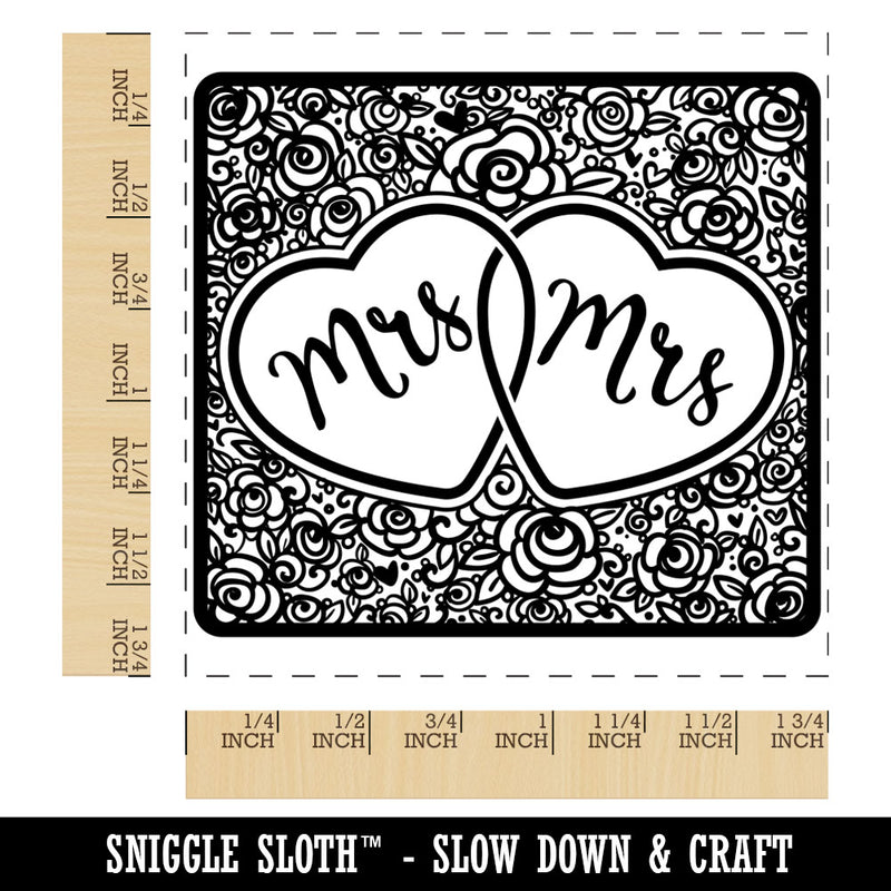 Mrs & Mrs Intertwined Hearts With Flower Background Wedding Square Rubber Stamp for Stamping Crafting