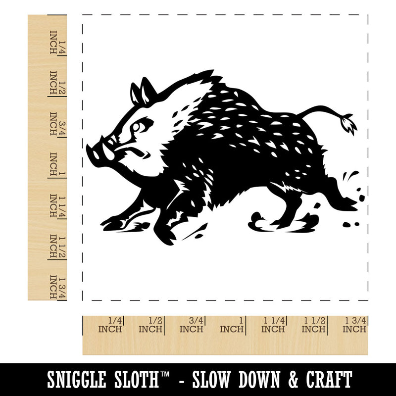 Charging Wild Boar Swine Pig Square Rubber Stamp for Stamping Crafting