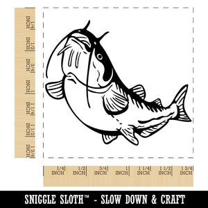 Fat Catfish with Whiskers and Stripes Square Rubber Stamp for Stamping Crafting