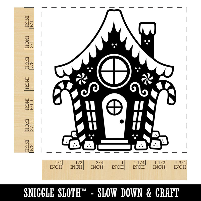 Gingerbread House with Peppermint and Gumdrops Christmas Square Rubber Stamp for Stamping Crafting