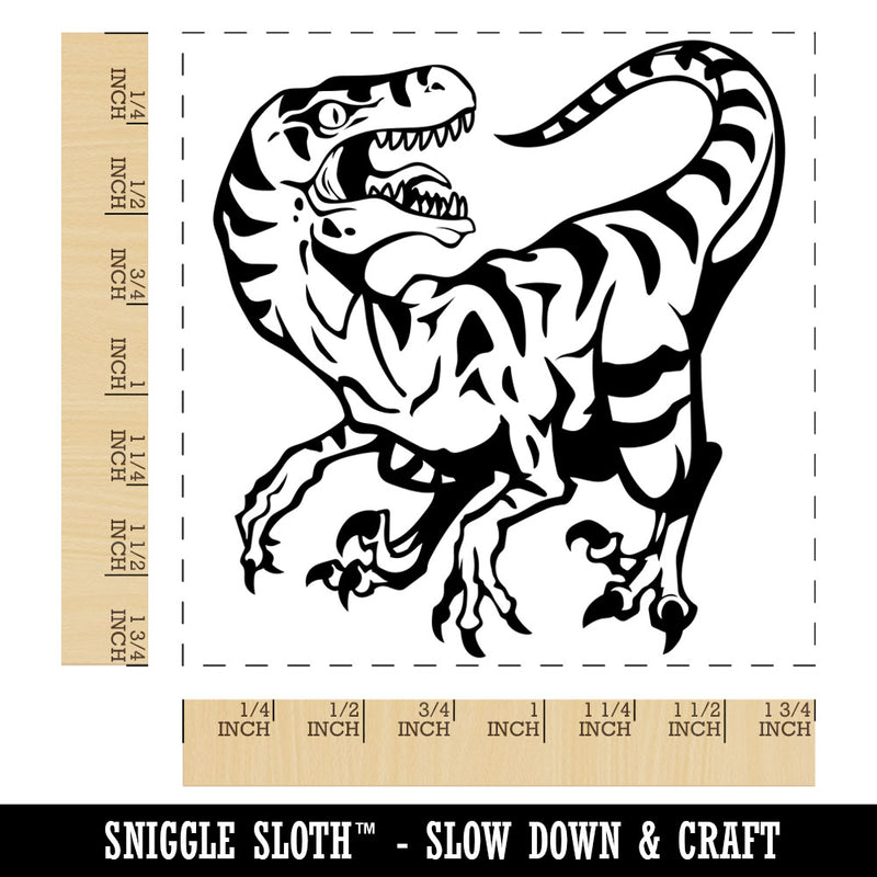 Striped Snarling Velociraptor Square Rubber Stamp for Stamping Crafting