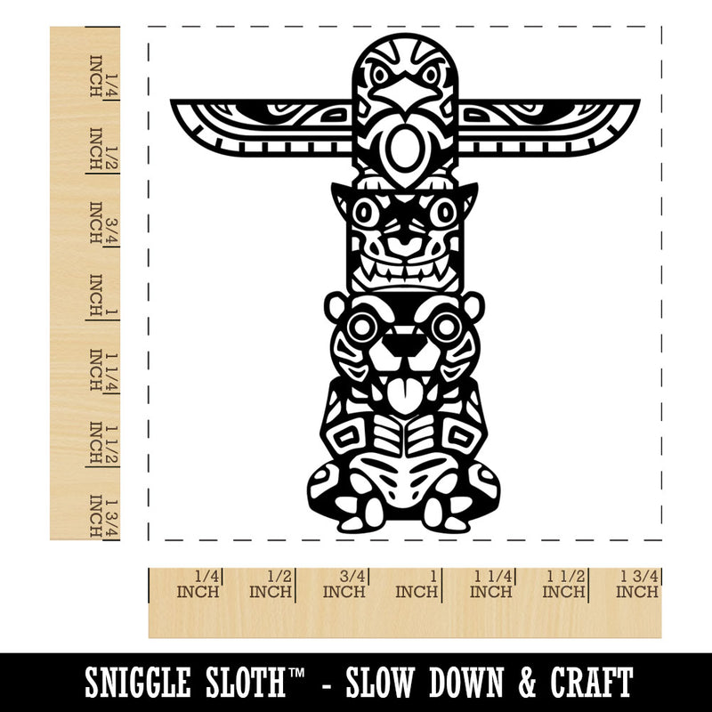 Totem Pole With Eagle Wolf and Bear Square Rubber Stamp for Stamping Crafting