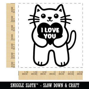 Cat Holding I Love You Heart Anniversary Valentine's Day Square Rubber Stamp for Stamping Crafting