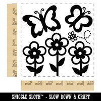 Flowers and Butterflies with Bee Square Rubber Stamp for Stamping Crafting