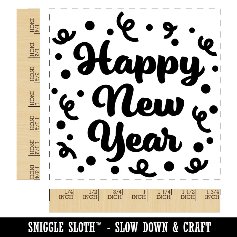 Happy New Year Confetti Square Rubber Stamp for Stamping Crafting