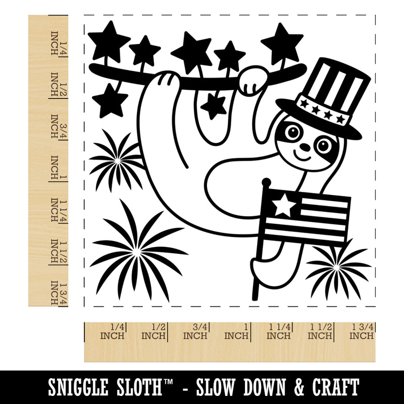 Patriotic Sloth July 4th Independence Day USA United States of America Square Rubber Stamp for Stamping Crafting