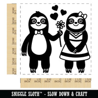 Sloth Couple in Love Anniversary Valentine's Day Square Rubber Stamp for Stamping Crafting