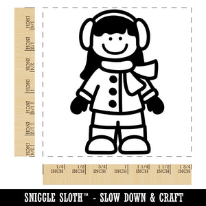 Stick Figure Winter Girl Square Rubber Stamp for Stamping Crafting