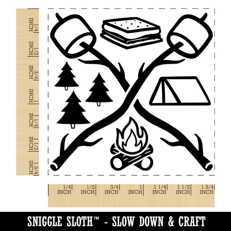 Camping S'mores Campfire Tent Marshmallows Square Rubber Stamp for Stamping Crafting