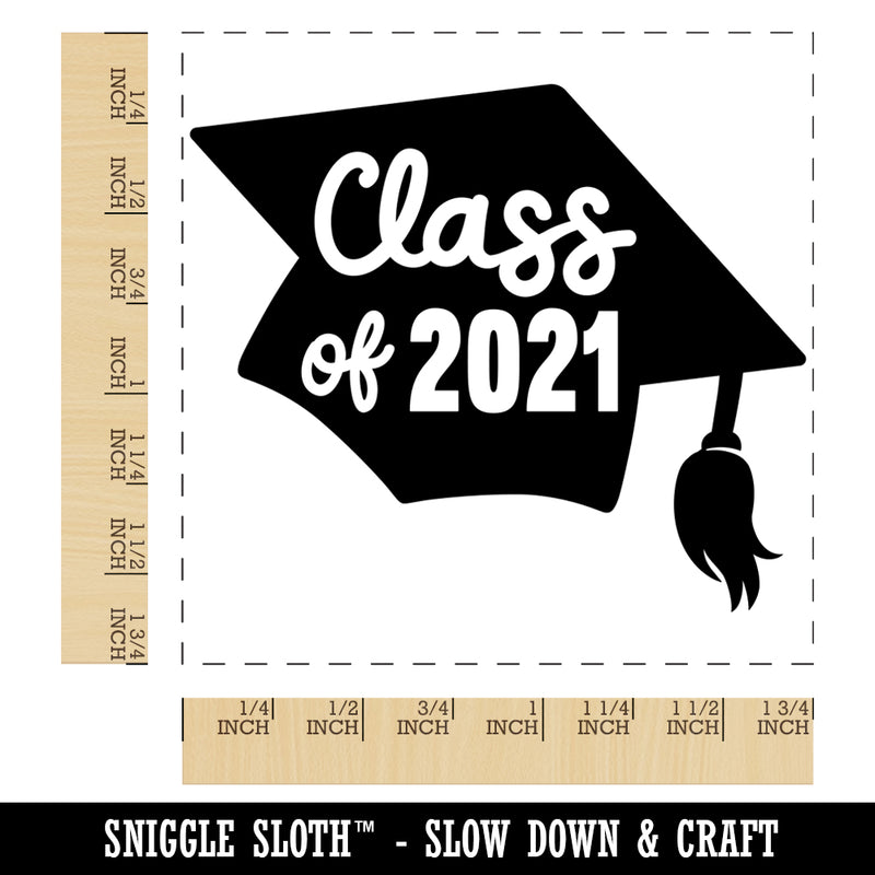 Class of 2021 Written on Graduation Cap Square Rubber Stamp for Stamping Crafting