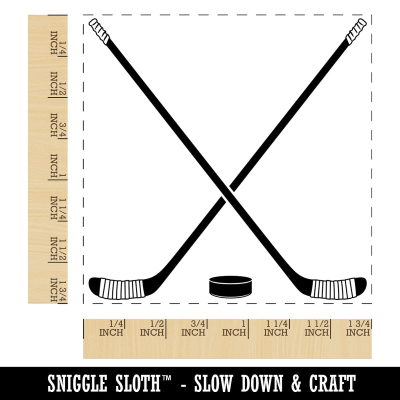 Crossed Hockey Sticks with Puck Square Rubber Stamp for Stamping Crafting