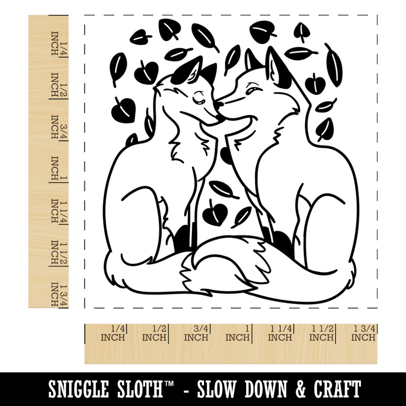 Foxes in Love Couple Anniversary Valentine's Day Square Rubber Stamp for Stamping Crafting
