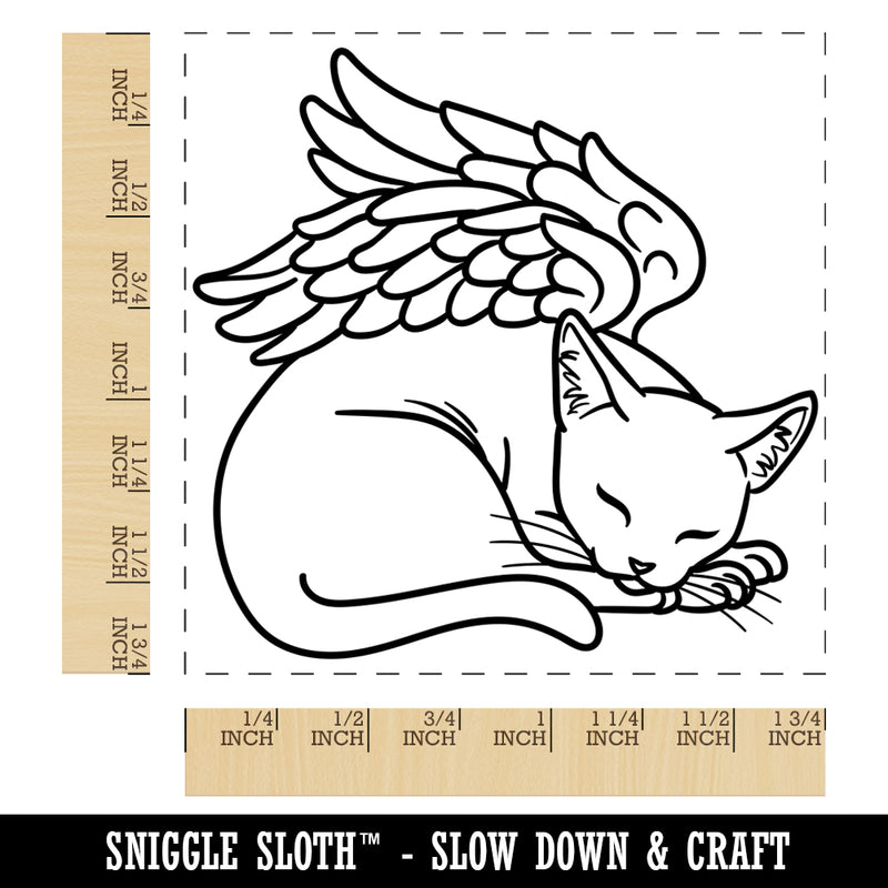 Sleeping Angel Cat Loss of Pet Square Rubber Stamp for Stamping Crafting