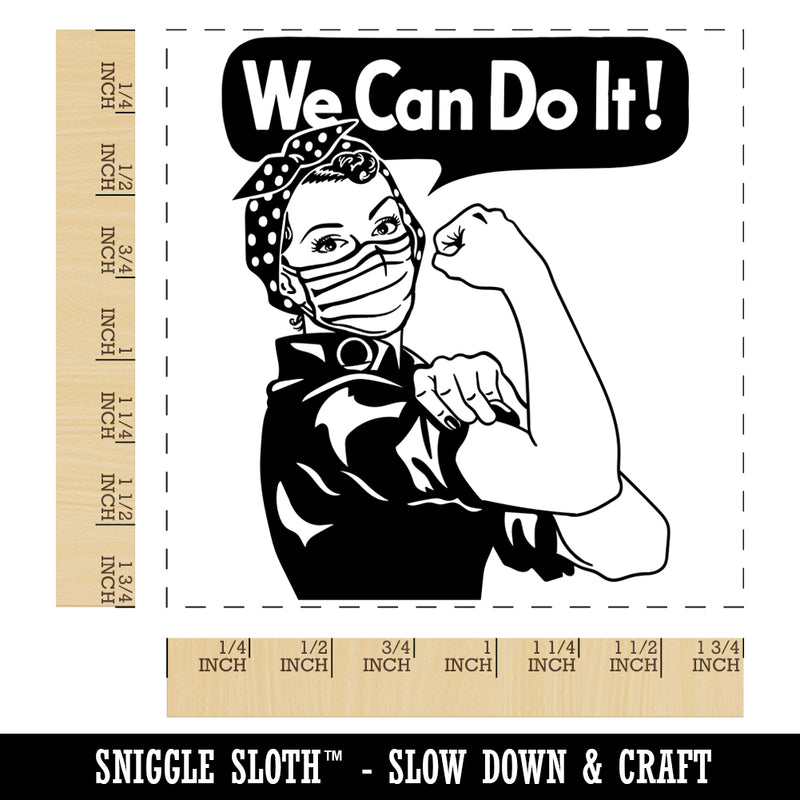 We Can Do It Rosie the Riveter Wearing a Mask Pandemic Encouragement Square Rubber Stamp for Stamping Crafting