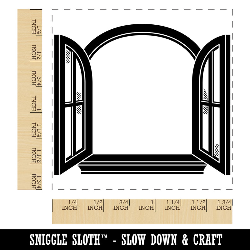 Window with Open Shutters Cottage Style Square Rubber Stamp for Stamping Crafting