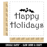 Happy Holidays Christmas Holly Festive Text Square Rubber Stamp for Stamping Crafting