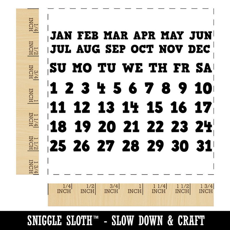 Perpetual Calendar Date Fill-In with Days of the Week Month Square Rubber Stamp for Stamping Crafting