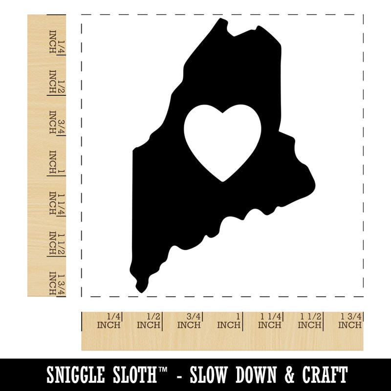 Maine State with Heart Square Rubber Stamp for Stamping Crafting