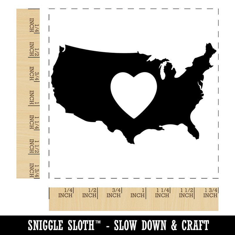 USA United States of America Country with Heart Square Rubber Stamp for Stamping Crafting