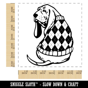 Basset Hound Dog in Argyle Sweater Square Rubber Stamp for Stamping Crafting