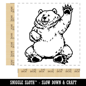 Charmingly Chubby Waving Bear Square Rubber Stamp for Stamping Crafting