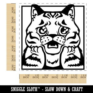 Distressed Striped Cat Looks Worried Square Rubber Stamp for Stamping Crafting