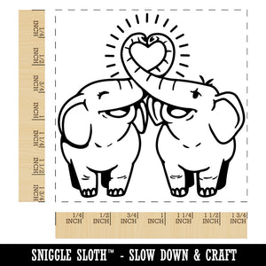 Elephant Couple Heart Trunks Love Anniversary Valentine's Day Square Rubber Stamp for Stamping Crafting