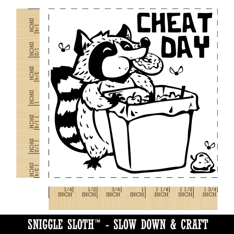 Raccoon Eating Trash Junk Food Cheat Day Diet Square Rubber Stamp for Stamping Crafting