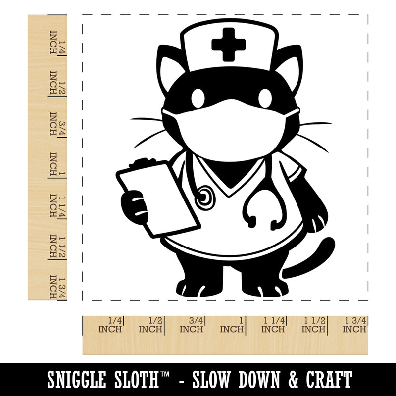 Serious Nurse Doctor Cat with Stethoscope Square Rubber Stamp for Stamping Crafting