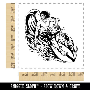 Surfer Man Riding Wave with Surfboard Square Rubber Stamp for Stamping Crafting