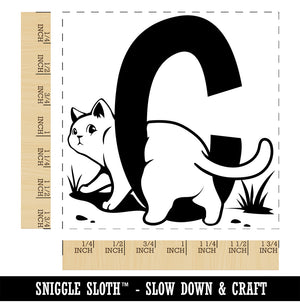 Animal Alphabet Letter C for Cat Square Rubber Stamp for Stamping Crafting