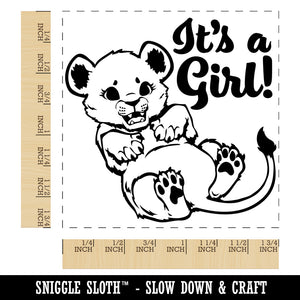 It's a Girl Lion Gender Reveal Square Rubber Stamp for Stamping Crafting