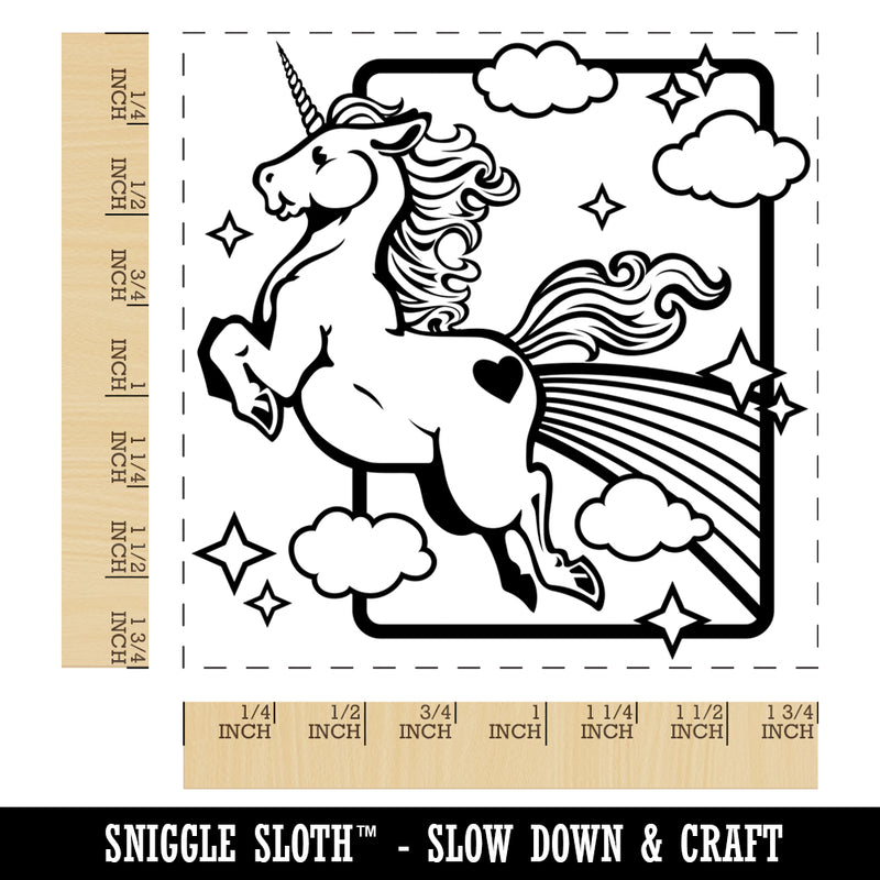 Magical Unicorn Pooping Rainbow and Stars Square Rubber Stamp for Stamping Crafting