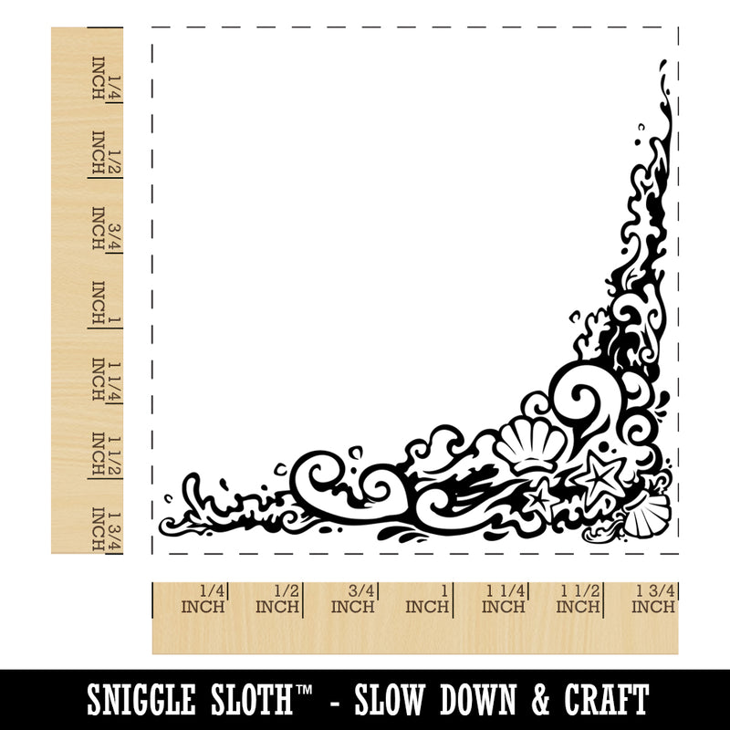 Nautical Ocean Sea Wave Border with Shells and Stars Square Rubber Stamp for Stamping Crafting