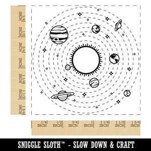 Solar System with Sun and Planets and Stars in Orbit Square Rubber Stamp for Stamping Crafting