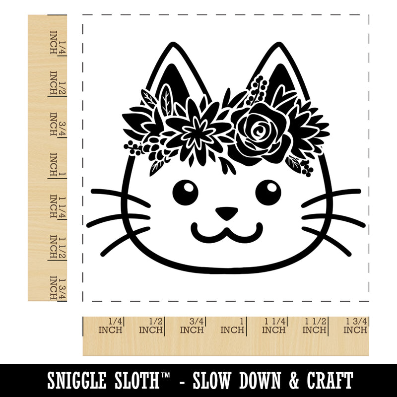 Cat Wearing a Flower Crown Square Rubber Stamp for Stamping Crafting