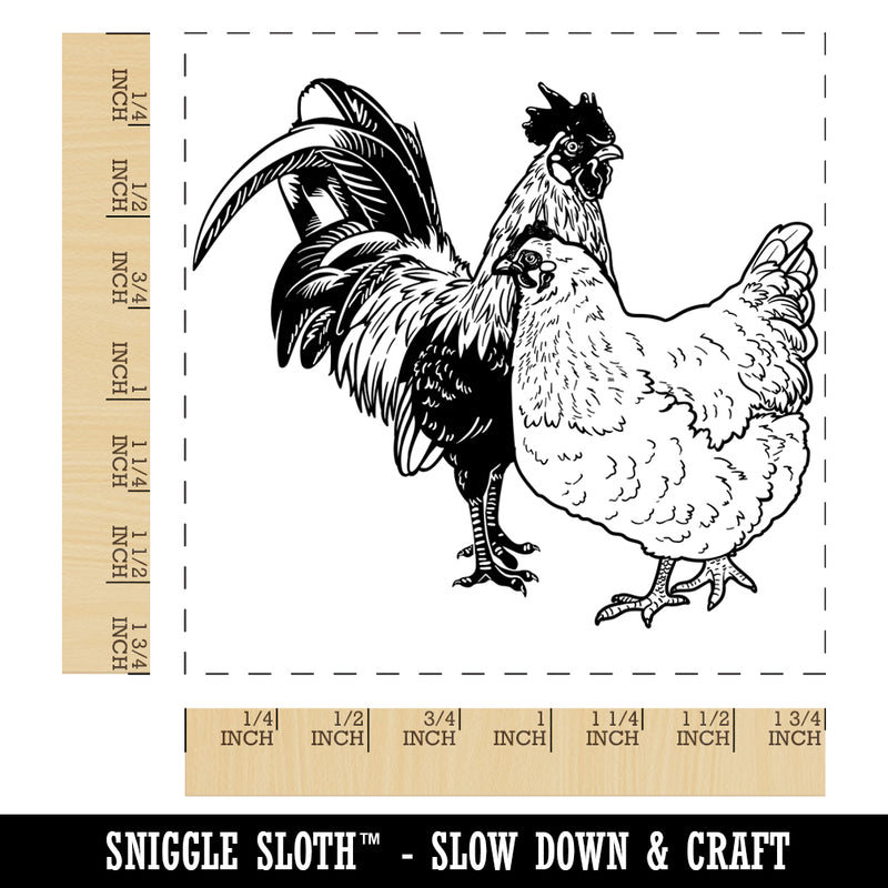 Rooster and Hen Chicken Couple Square Rubber Stamp for Stamping Crafting