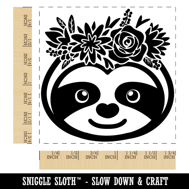 Sloth Wearing a Flower Crown Square Rubber Stamp for Stamping Crafting