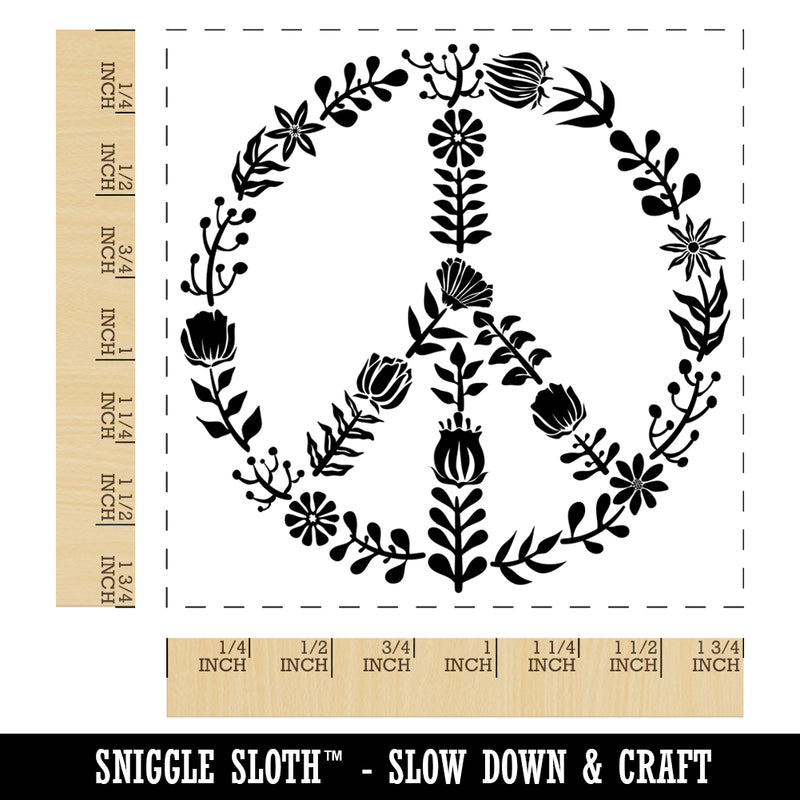 Botanical Flower Peace Sign Square Rubber Stamp for Stamping Crafting