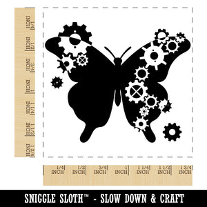 Butterfly Silhouette With Asymmetrical Steampunk Gears Square Rubber Stamp for Stamping Crafting