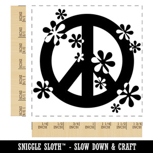 Contemporary Peace Sign With Flowers Square Rubber Stamp for Stamping Crafting