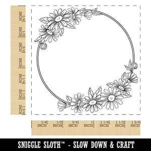 Decorative Summer Daisy Flowers Wreath Square Rubber Stamp for Stamping Crafting