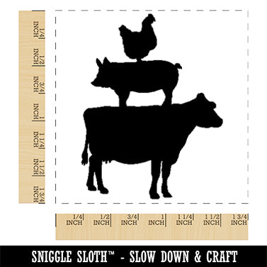 Chicken Pig Cow Stacked Square Rubber Stamp for Stamping Crafting