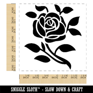 Elegant Rose Stem with Leaves Square Rubber Stamp for Stamping Crafting