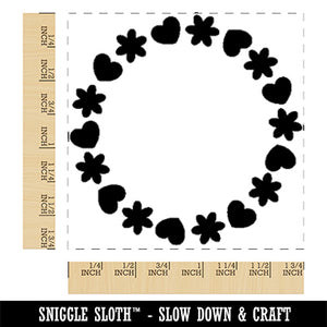 Cute Flower and Heart Circle Frame Square Rubber Stamp for Stamping Crafting