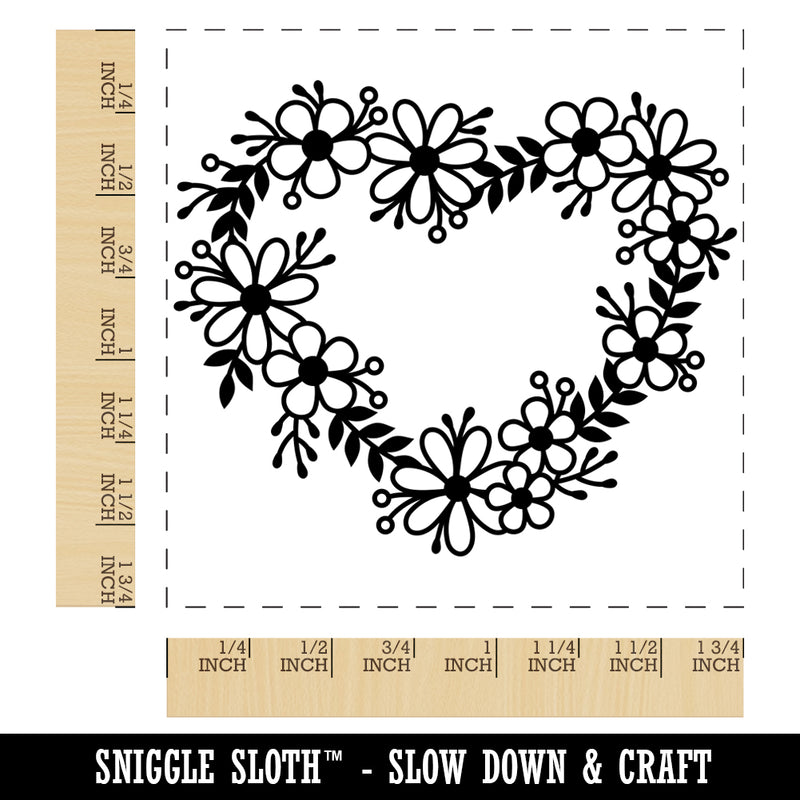 Flower Heart Wreath Square Rubber Stamp for Stamping Crafting