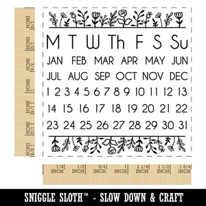 Perpetual Calendar Floral Planner Monday Start Square Rubber Stamp for Stamping Crafting